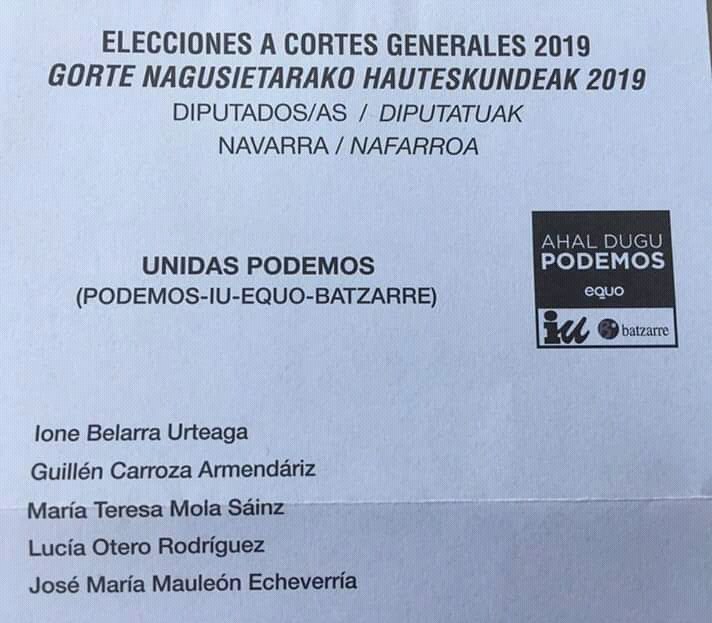 Papeleta Congreso Diputados y Diputadas Abril 2019.