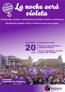 La noche será violeta. Emakumeen aurkako bortizkeriaren kontrako estatuko mobilizazioa @ Udaletxe Plazan. 